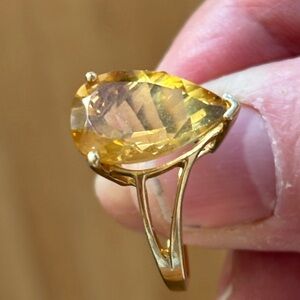 SALE WEEKEND Citrine Ring Solid Gold 5.14 Carat Stunning Pear Solitaire. Sz 9